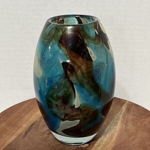 Vintage 1970s Mdina Michael Harris Tiger Glass Art Vase Maltese Signed 6.75”